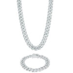 Adamans – 13mm Cuban Chain + Bracelet – White Gold